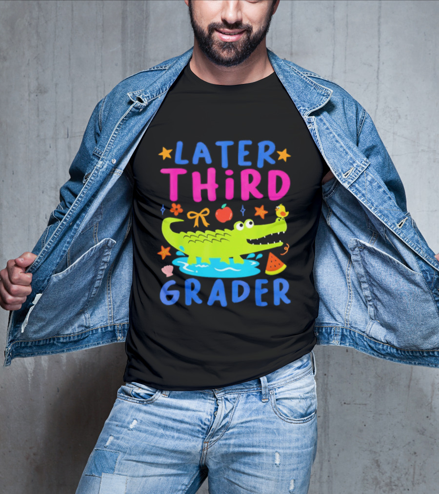 Later Gator Alligator Third Grader Fun Elements Stars Bow Apple T-Shirt