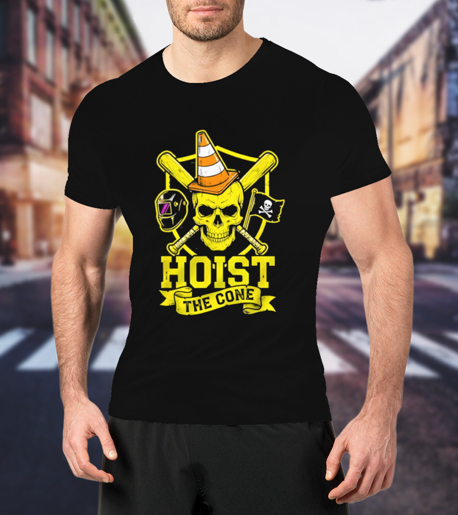Hoist The Cone Pirate Skull Traffic Cone Baseball Crossbones T-Shirt