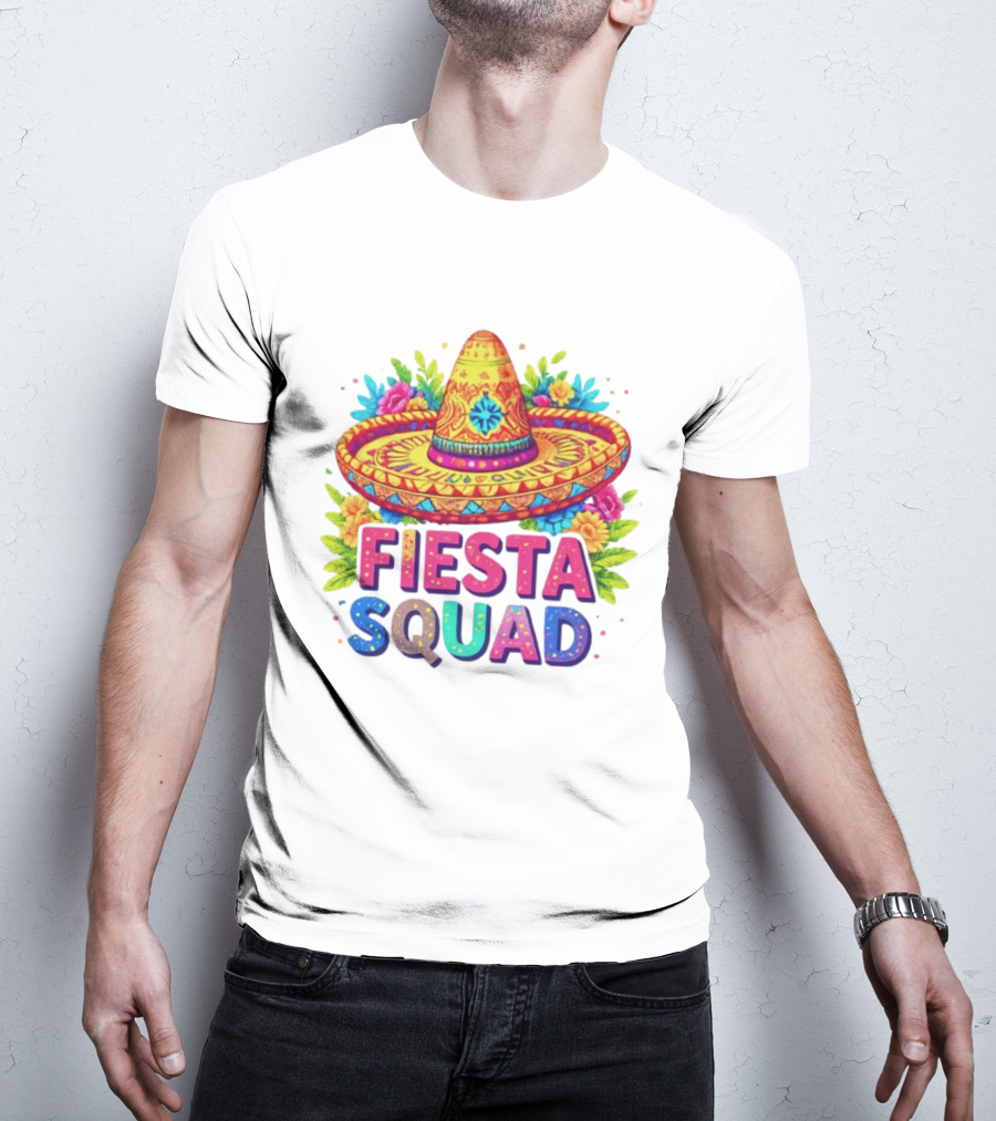 Fiesta Squad Colorful Sombrero And Flowers Cinco De Mayo Celebration T-Shirt