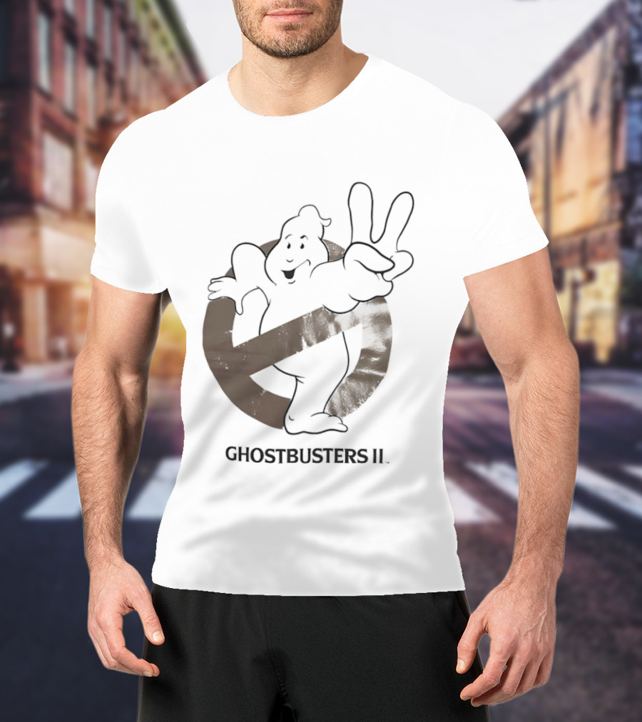 Ghostbusters II Classic Movie Logo With Peace Sign Ghost T-Shirt