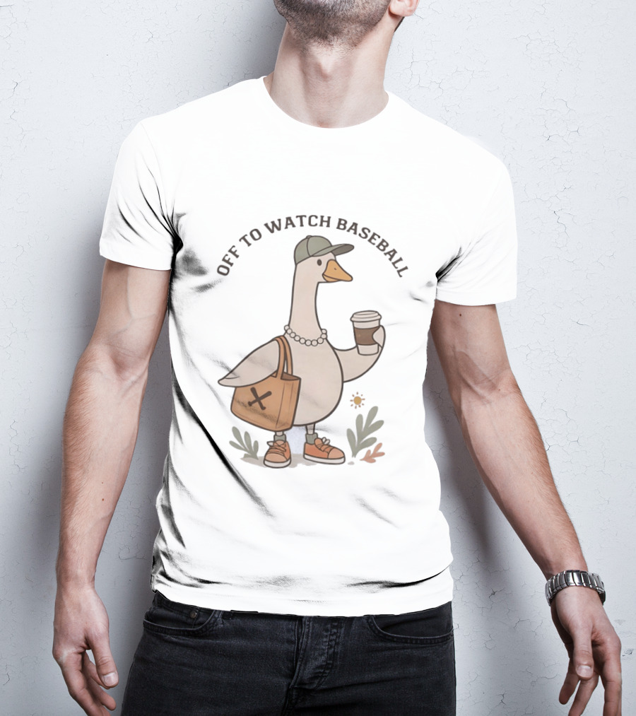 Goose With Coffee And Bag Off To Baseball T-Shirt