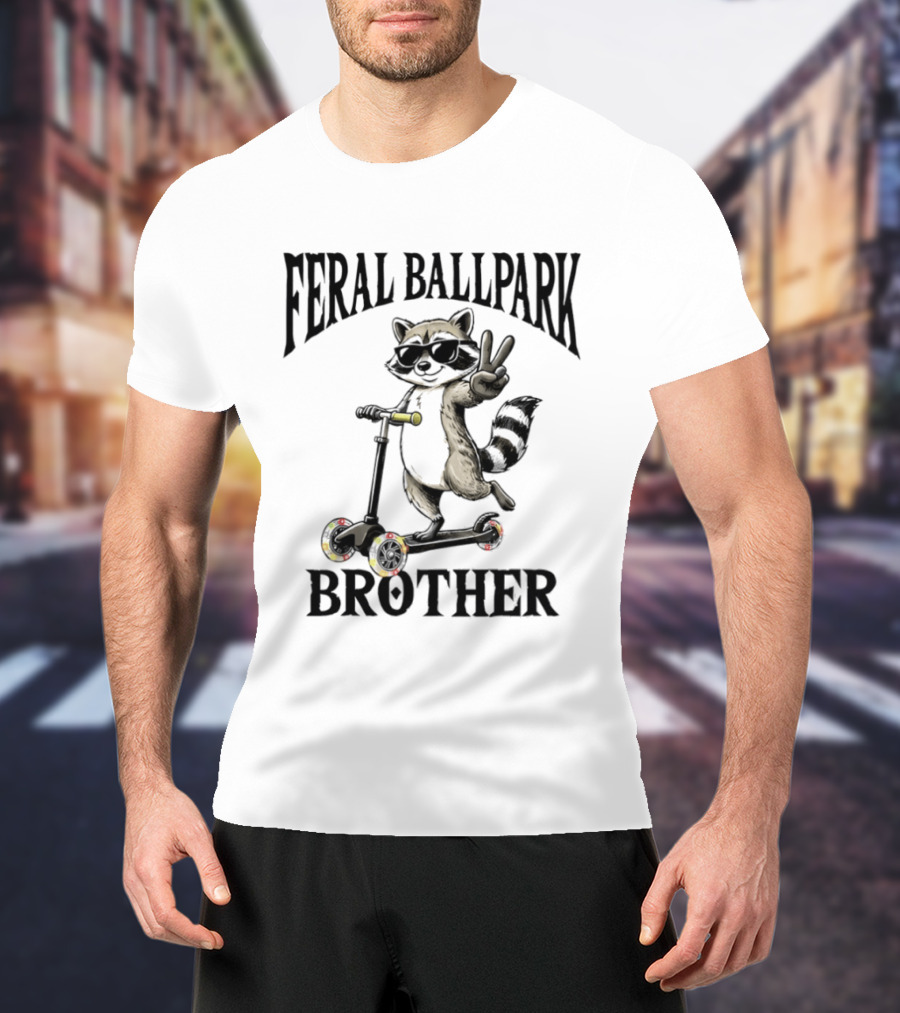 Feral Ballpark Brother Raccoon On Scooter With Peace Sign T-Shirt