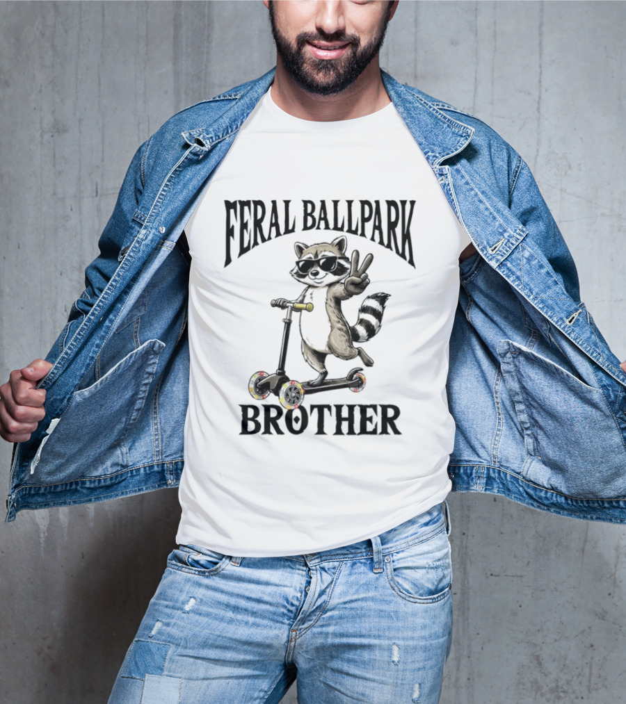 Feral Ballpark Brother Raccoon On Scooter With Peace Sign T-Shirt