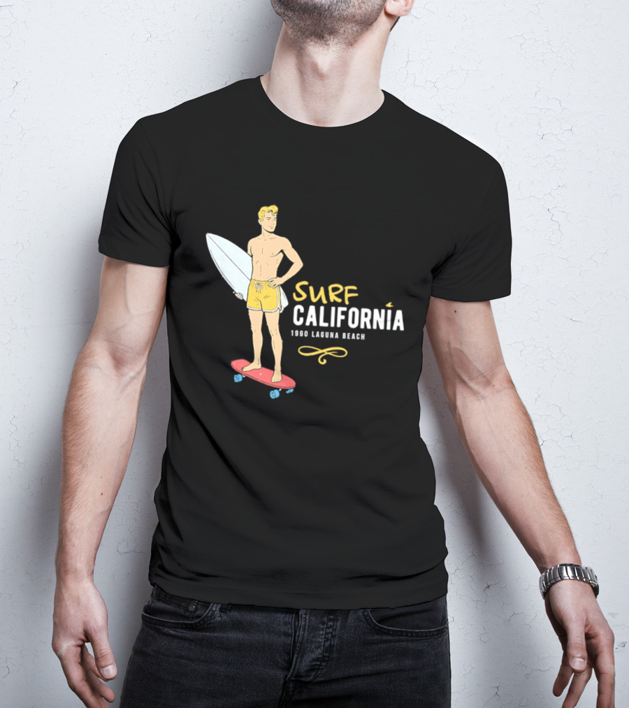 Surf California Laguna Beach Surfer Skateboard Vintage Vibes T-Shirt