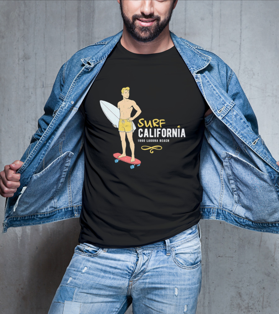 Surf California Laguna Beach Surfer Skateboard Vintage Vibes T-Shirt