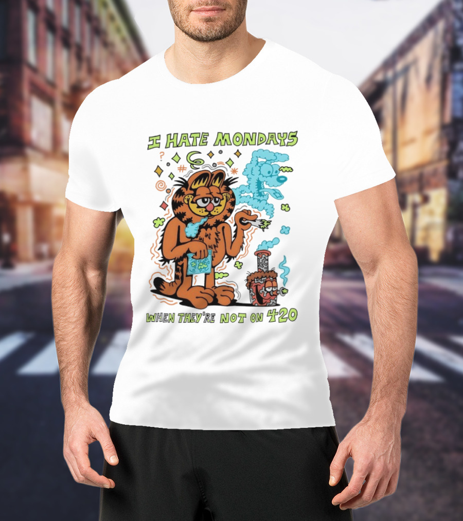 I Hate Mondays Orange Cat When They're Not On 420 Smoking Cartoon T-Shirt