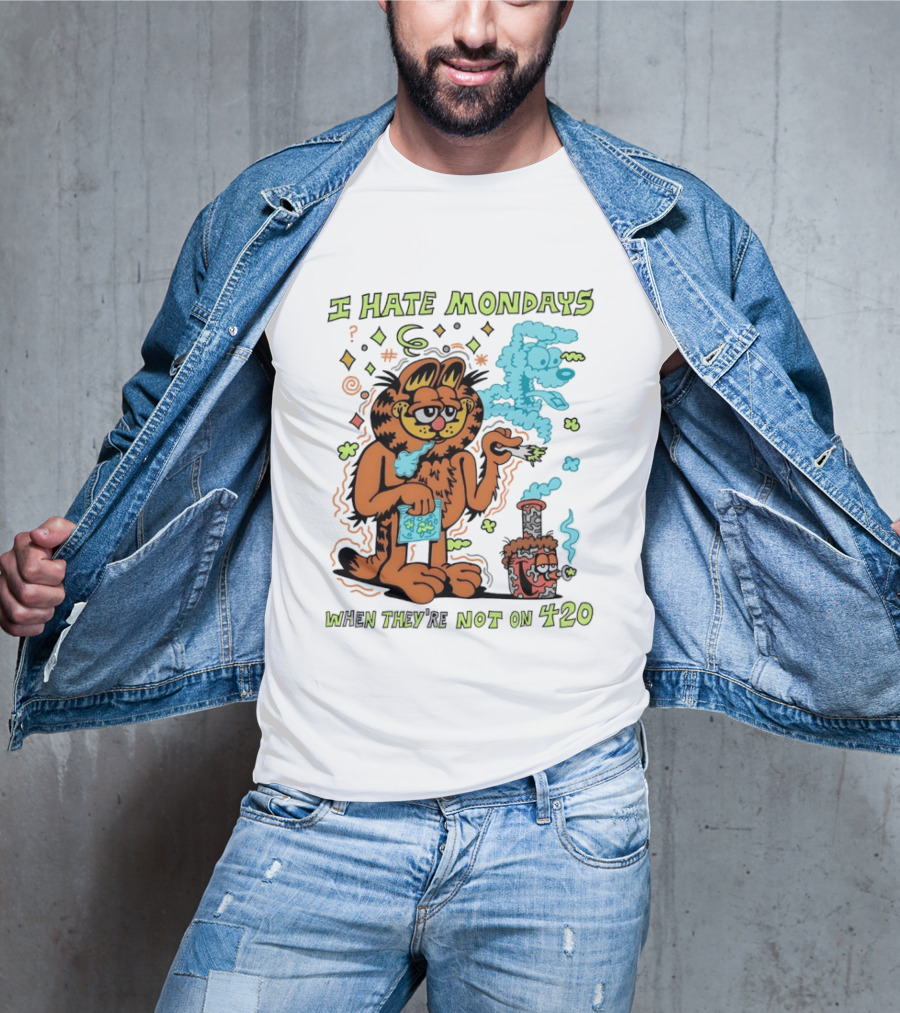 I Hate Mondays Orange Cat When They're Not On 420 Smoking Cartoon T-Shirt