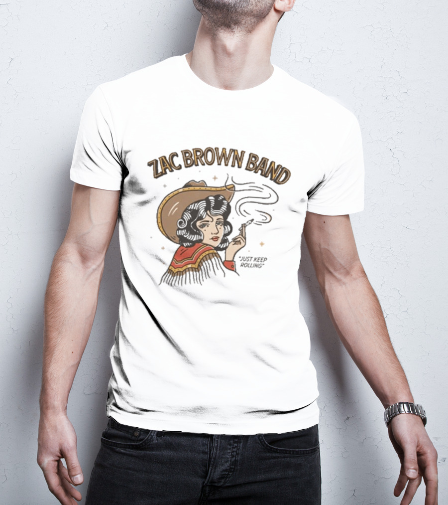 Zac Brown Band Just Keep Rolling Smoking Cowgirl 2026 420 Day T-Shirt