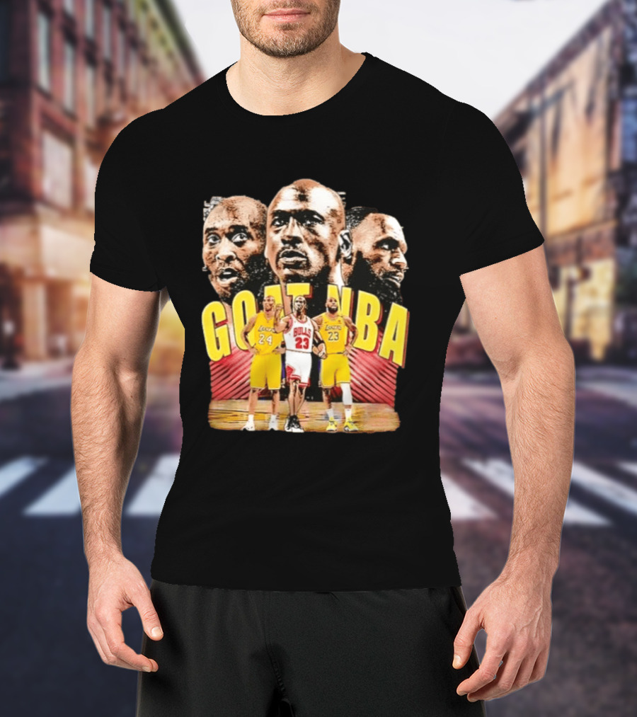 GOAT NBA Kobe Bryant Michael Jordan LeBron James Lakers Bulls Collage T-Shirt
