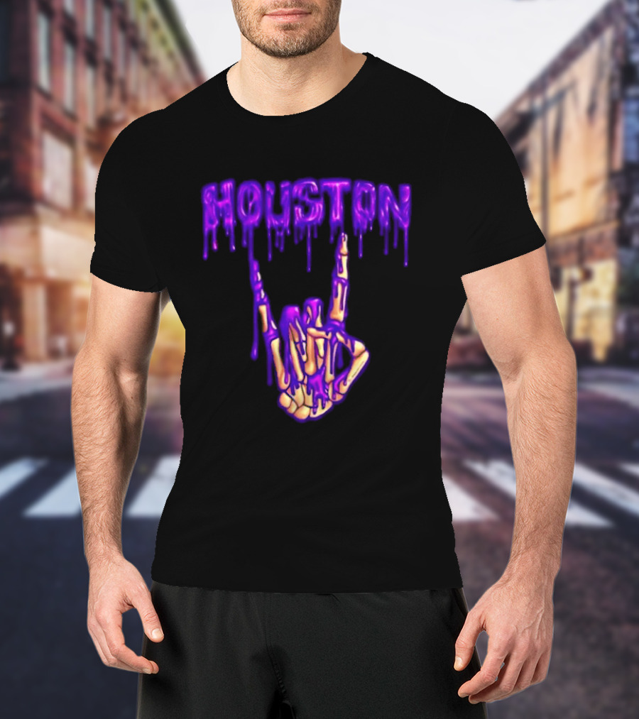 Houston Drip Skeleton Hand Gesture 2026 Purple T-Shirt