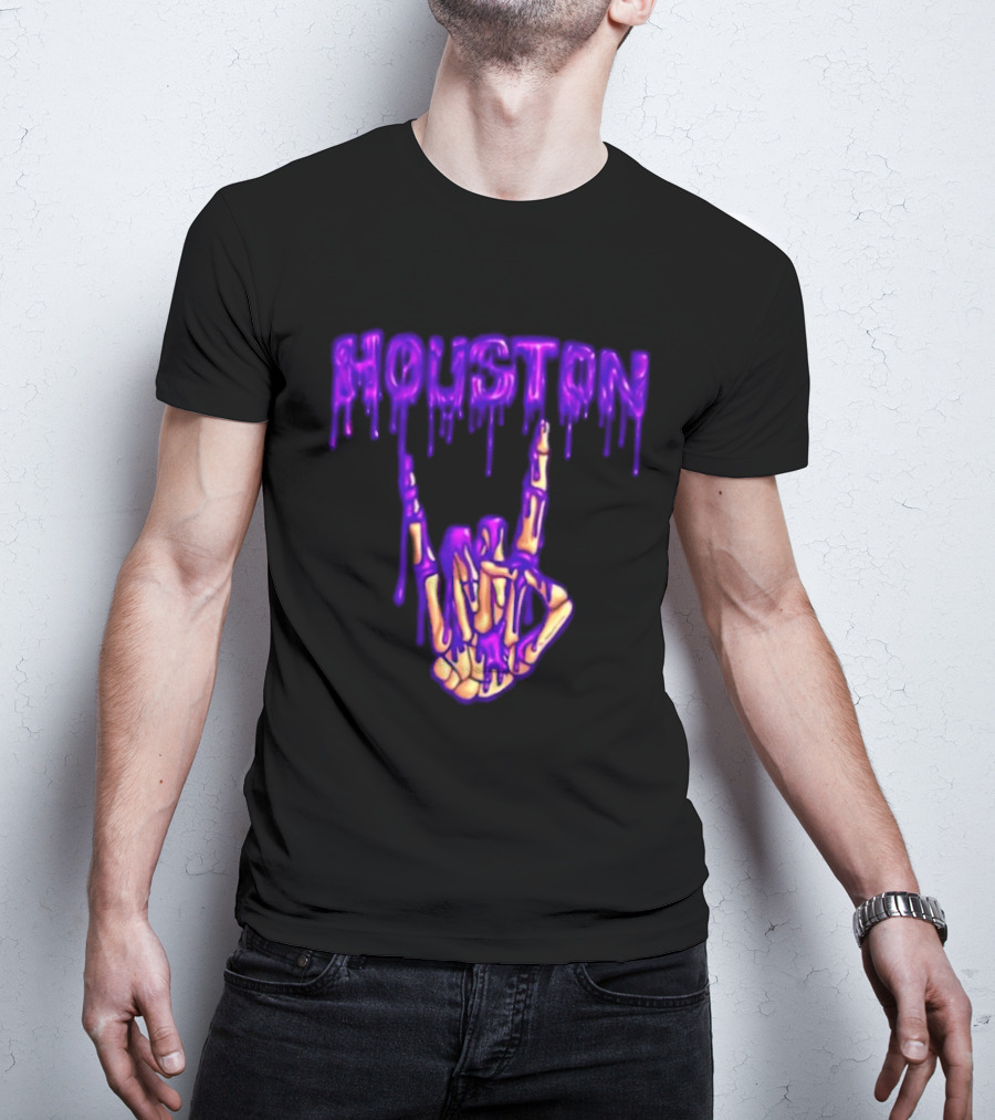 Houston Drip Skeleton Hand Gesture 2026 Purple T-Shirt
