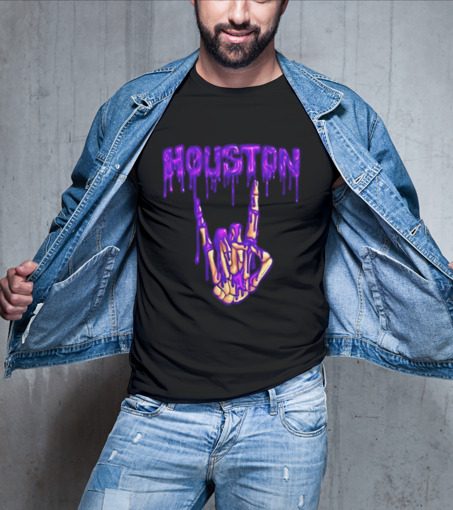 Houston Drip Skeleton Hand Gesture 2026 Purple T-Shirt