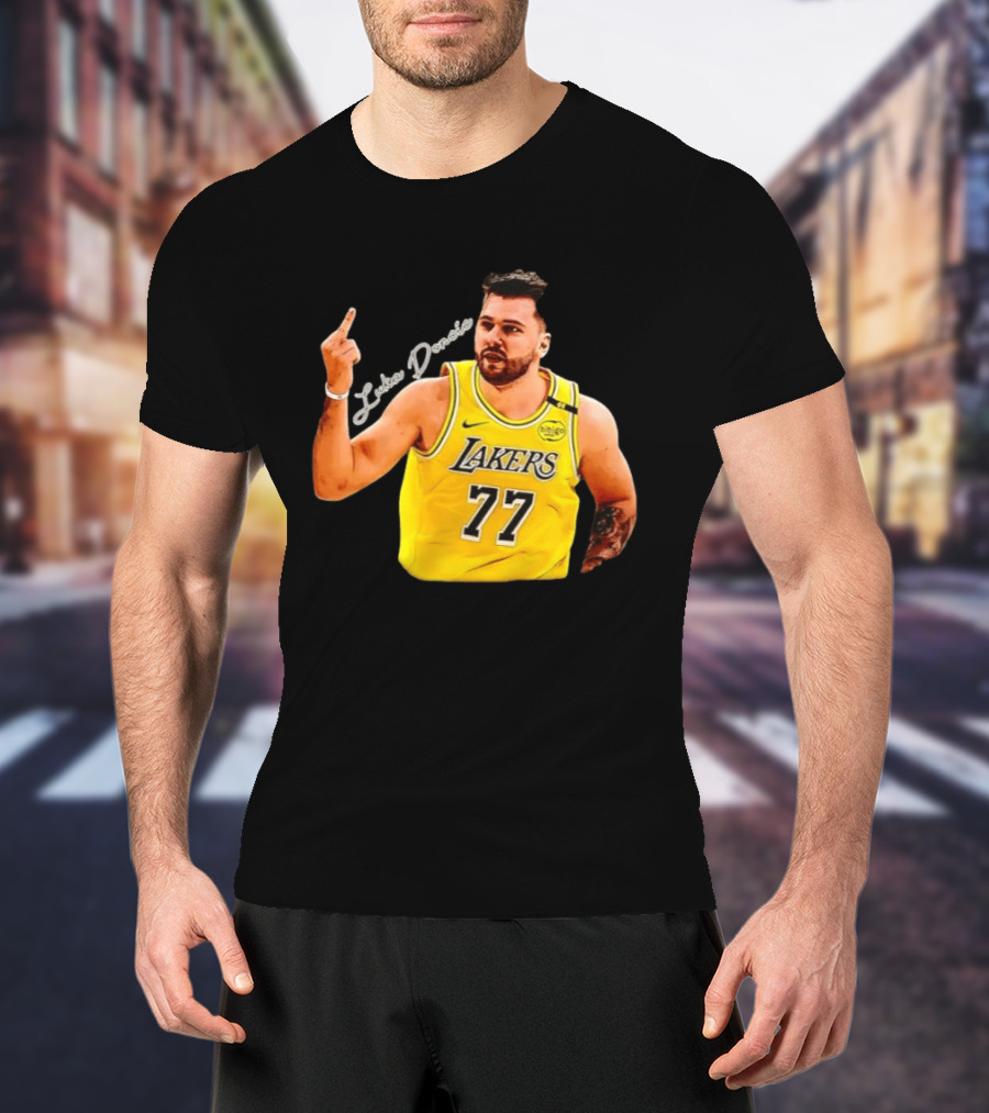 Luka Doncic Lakers 77 Middle Finger Gesture Nike Basketball Jersey T-Shirt