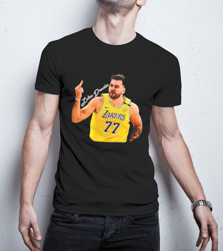 Luka Doncic Lakers 77 Middle Finger Gesture Nike Basketball Jersey T-Shirt