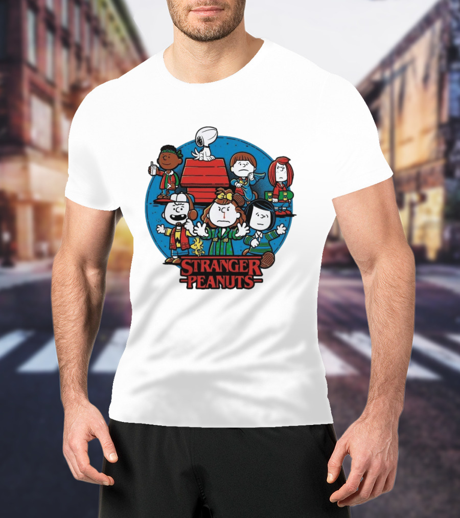 Stranger Peanuts Cartoon Characters Crossover Red Doghouse Blue Circle T-Shirt