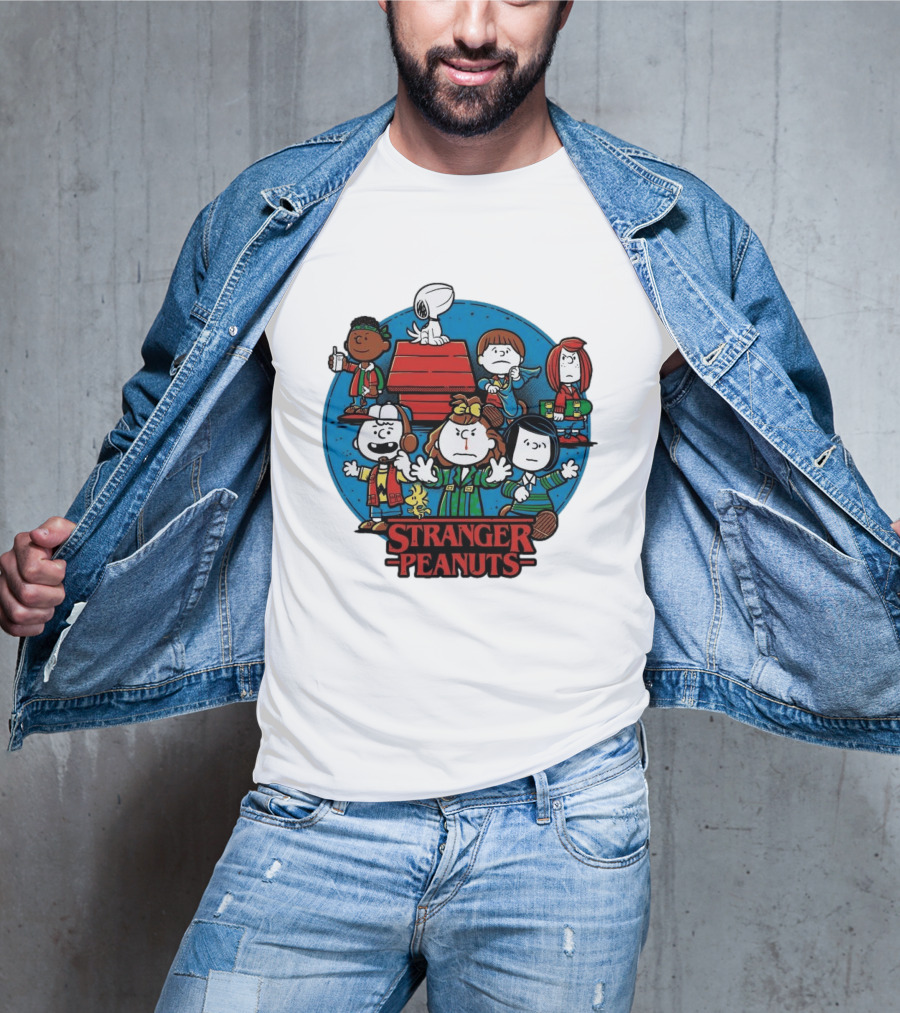 Stranger Peanuts Cartoon Characters Crossover Red Doghouse Blue Circle T-Shirt