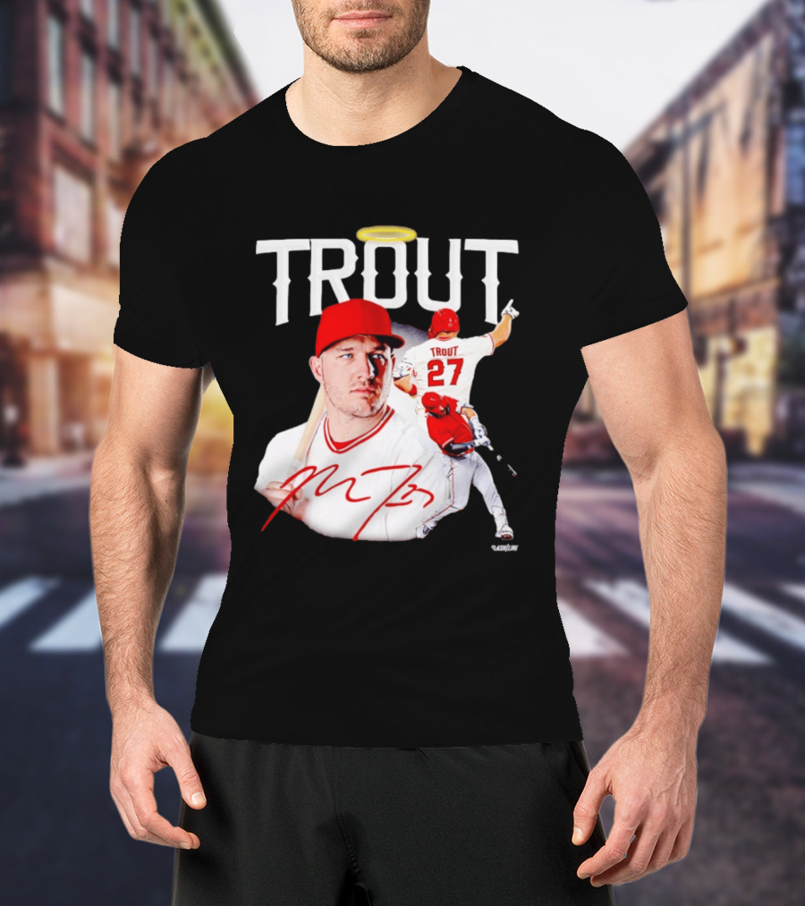 Mike Trout Los Angeles Angels 27 Halo Collage T-Shirt