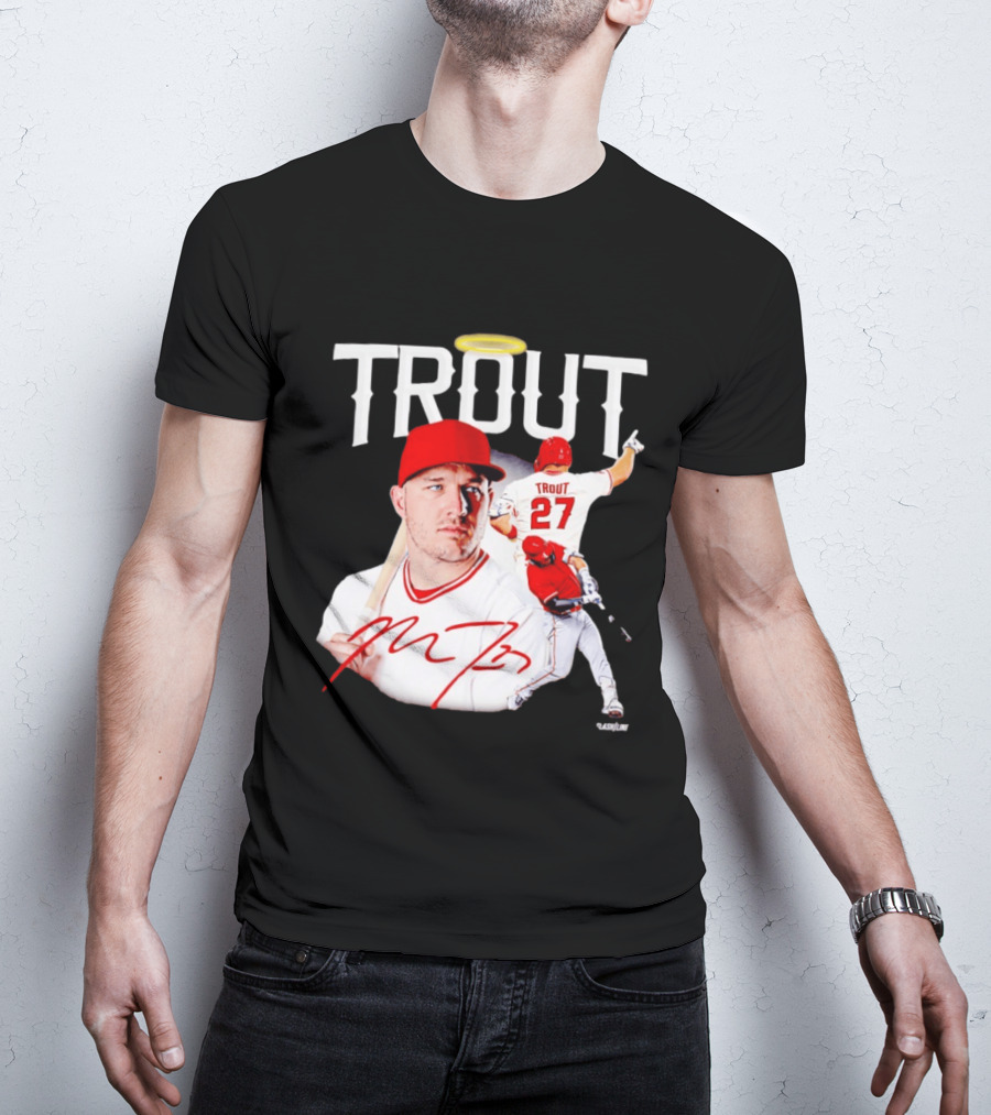 Mike Trout Los Angeles Angels 27 Halo Collage T-Shirt