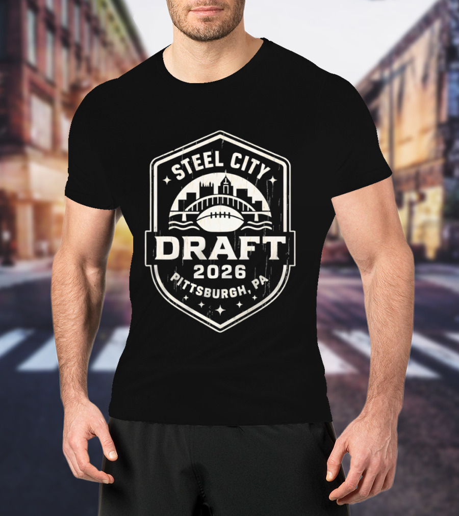 Steel City Draft 2026 Pittsburgh PA Football Skyline T-Shirt