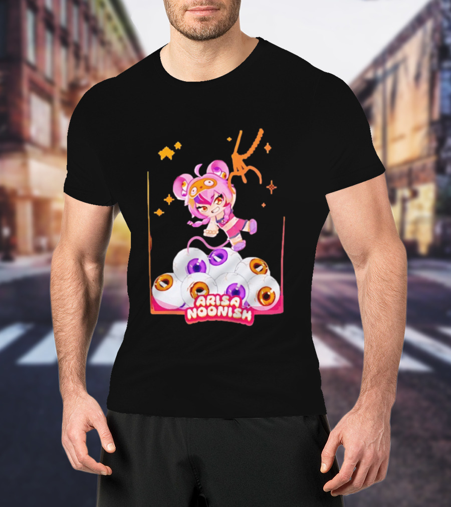 Playful Arisa Noonish With Seven Eyes Anime Character And Stars T-Shirt