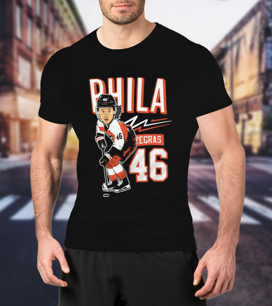 Phila Zegras 46 Caricature Philadelphia Flyers NHL Hockey 2026 T-Shirt