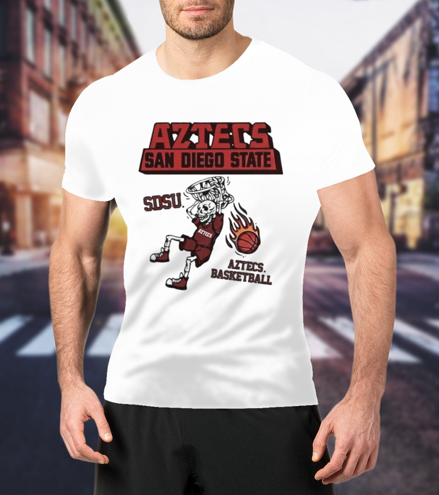 Aztecs San Diego State SDSU Skeleton Dunking Flaming Basketball T-Shirt