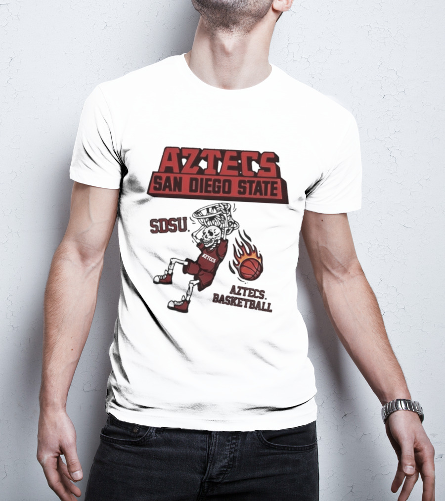 Aztecs San Diego State SDSU Skeleton Dunking Flaming Basketball T-Shirt