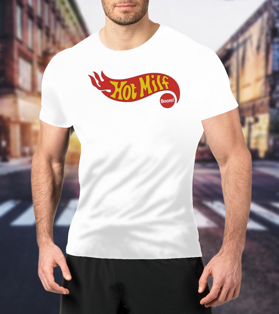 Hot Milf Boom Flame Motif T-Shirt