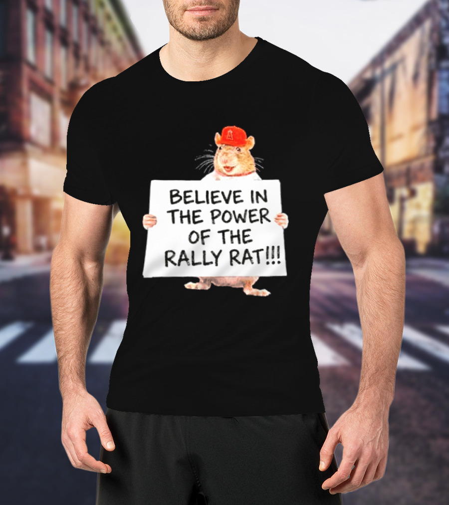 Believe In The Power Of The Rally Rat Red Cap Baseball Fan Spirit T-Shirt