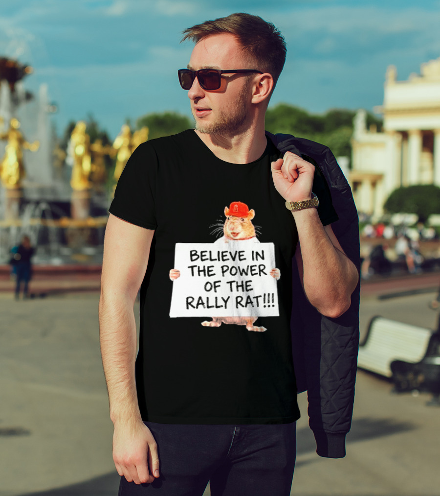 Believe In The Power Of The Rally Rat Red Cap Baseball Fan Spirit T-Shirt