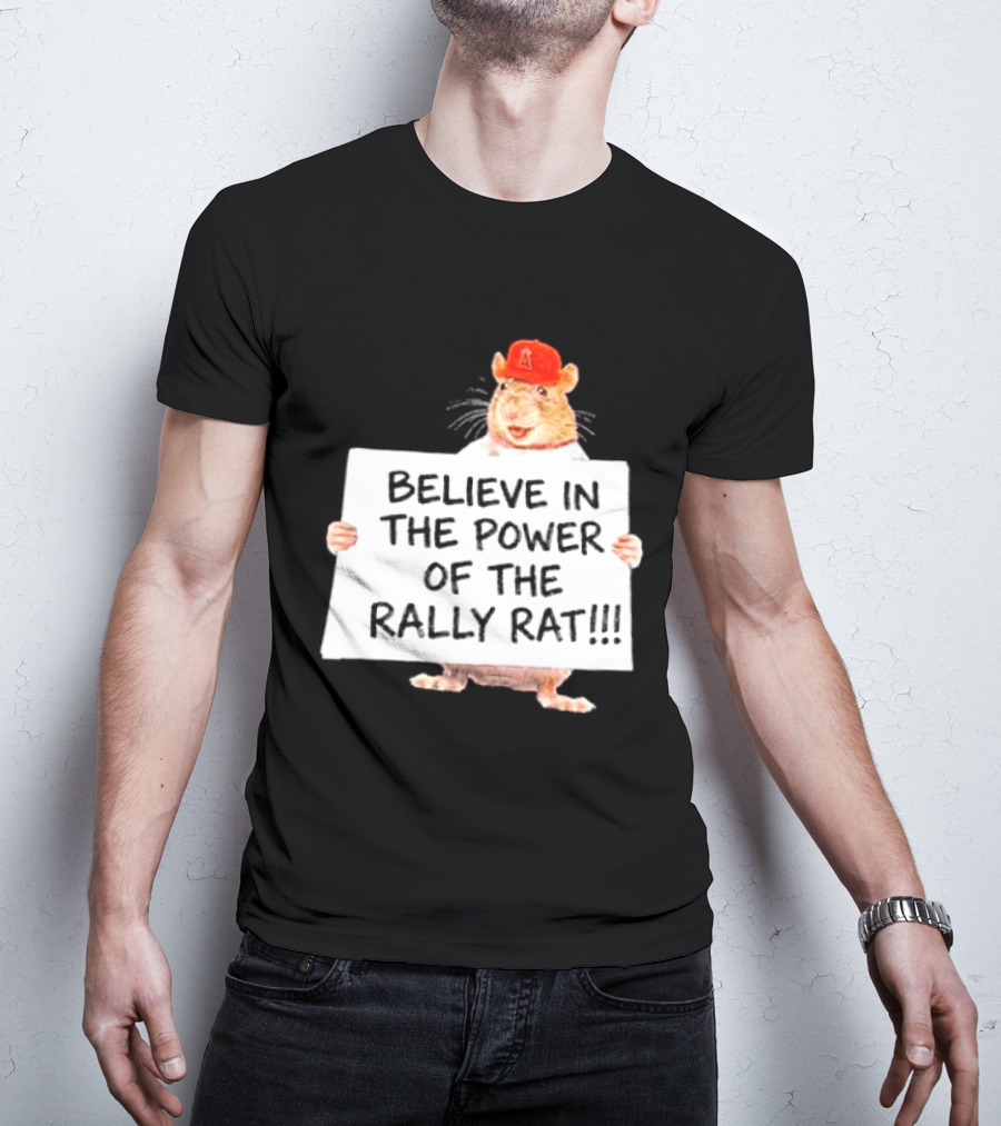 Believe In The Power Of The Rally Rat Red Cap Baseball Fan Spirit T-Shirt