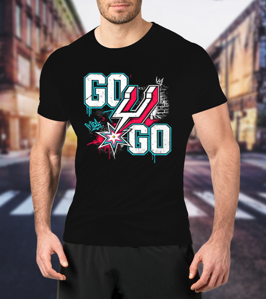 San Antonio Spurs Go Spurs Go Basketball Graffiti 4 Star T-Shirt