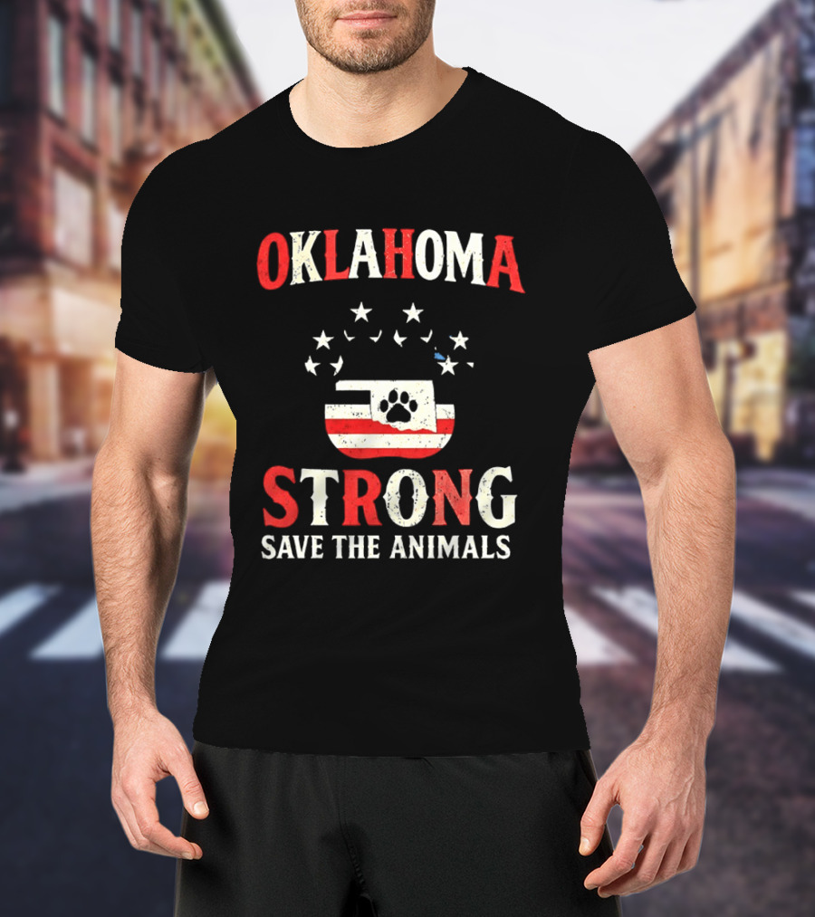 Oklahoma Strong Save The Animals Paw Print Flag Stars T-Shirt
