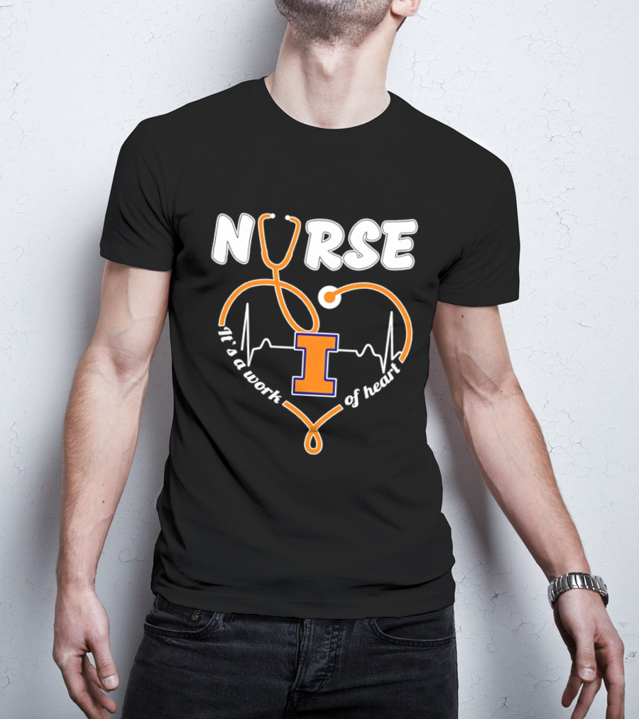 Nurse Illinois Fighting Illini It's A Work Of Heart Stethoscope Heart T-Shirt