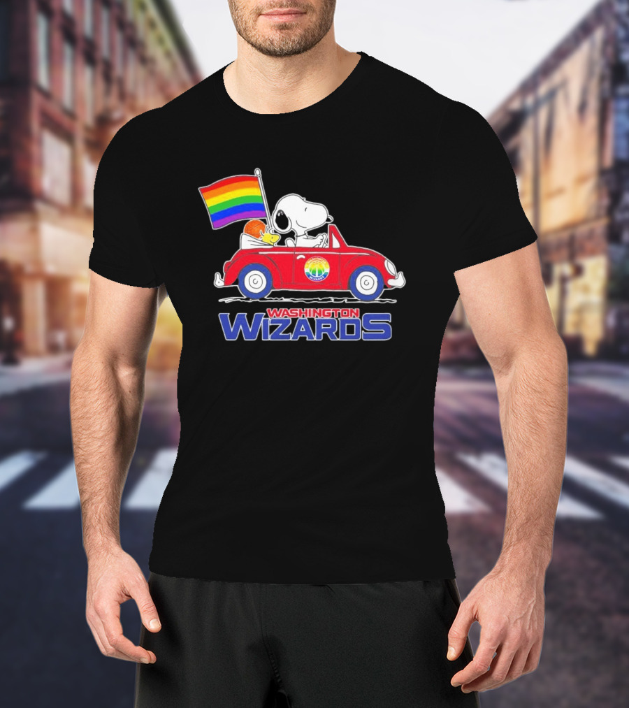 Washington Wizards Snoopy Woodstock Rainbow Pride Car T-Shirt