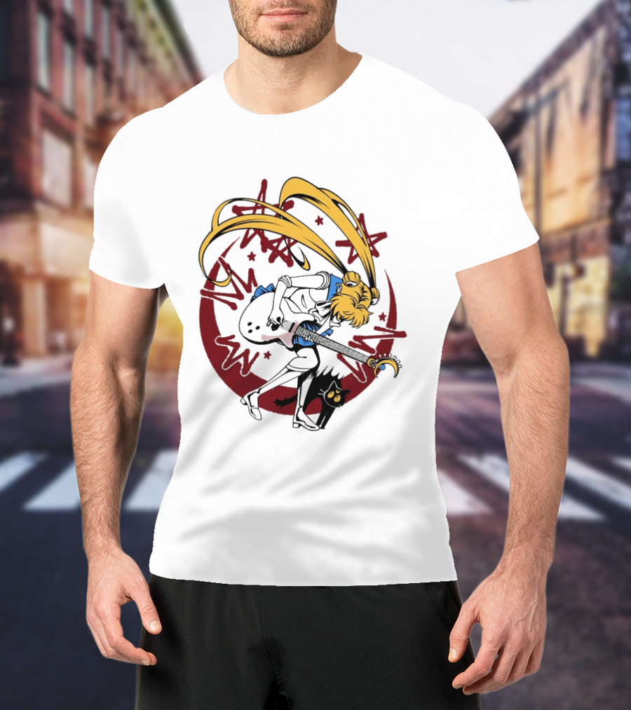 Rock N' Roll Moonlight Pop Culture Wizard Sailor Character Magic Guitar T-Shirt