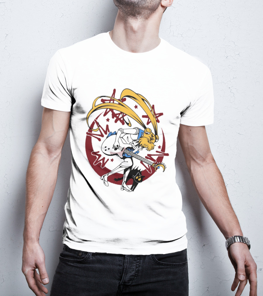 Rock N' Roll Moonlight Pop Culture Wizard Sailor Character Magic Guitar T-Shirt