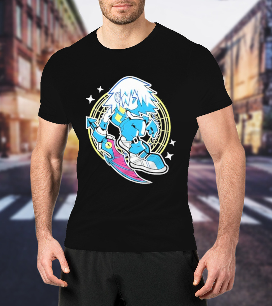 Riku Anime Cartoon Character With Sword And Stars In Pastel T-Shirt