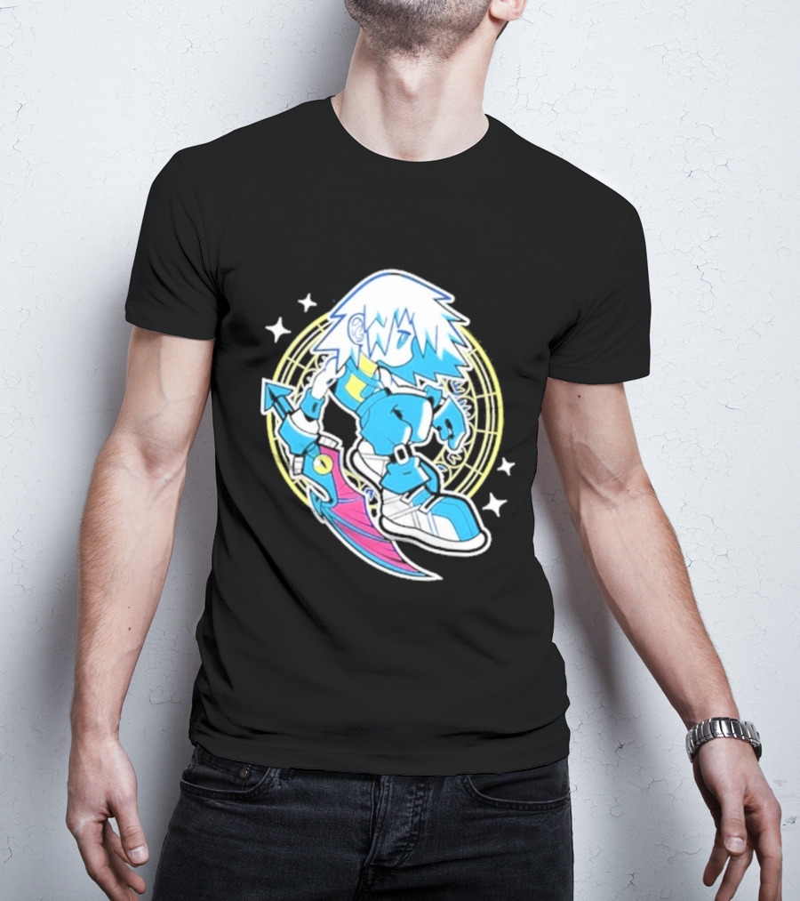 Riku Anime Cartoon Character With Sword And Stars In Pastel T-Shirt