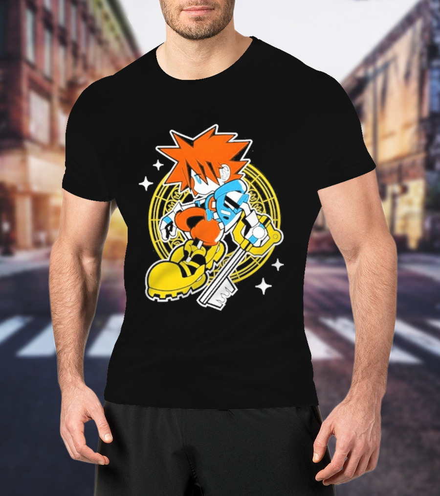 Sora Keyblade Cartoon Character With Bold Colors And Magic Circle T-Shirt