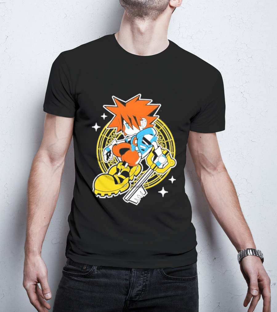 Sora Keyblade Cartoon Character With Bold Colors And Magic Circle T-Shirt