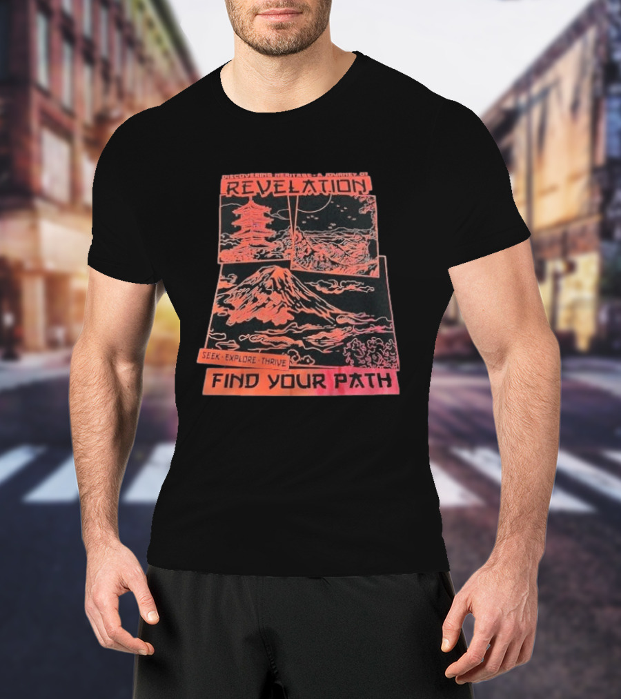 Discovering Heritage Journey Revelation Seek Explore Thrive Find Your Path Mountain Pagoda Landscape T-Shirt