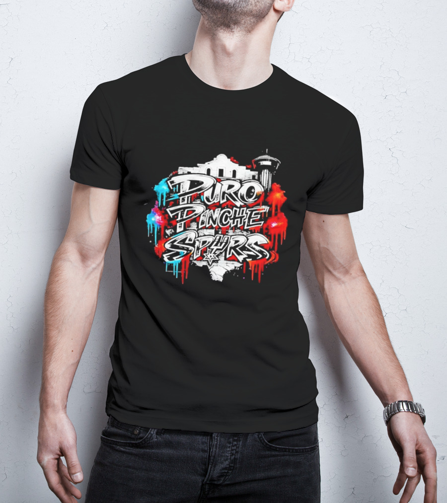 Puro Pinche Spurs San Antonio Vibes Alamo Skyline Fiesta T-Shirt