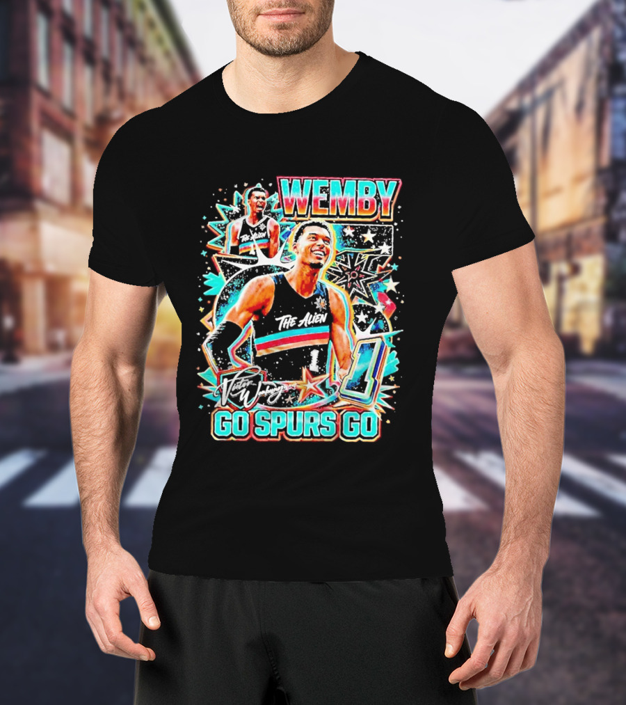 Wemby The Alien Go Spurs Go 90s Bootleg Retro Stars Number One T-Shirt