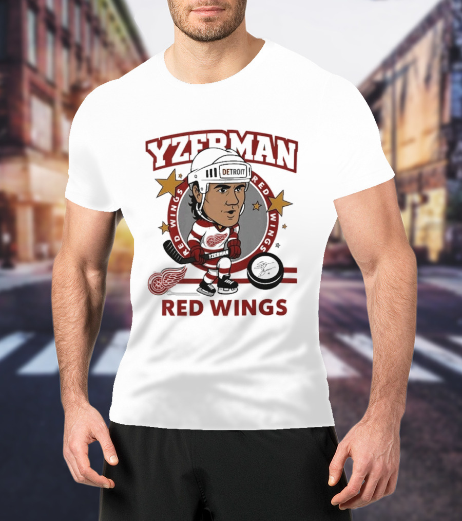 Yzerman Red Wings Caricature Hockey Player T-Shirt