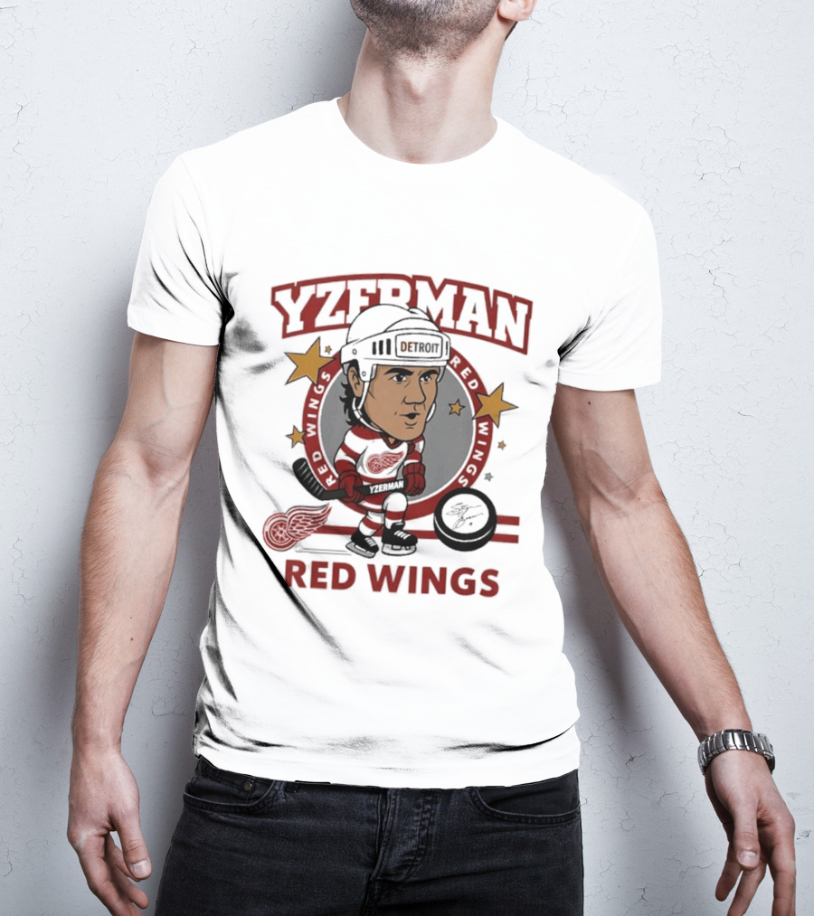 Yzerman Red Wings Caricature Hockey Player T-Shirt