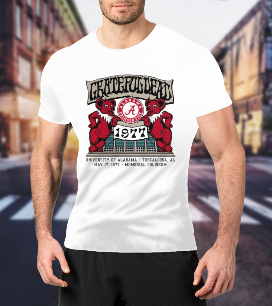 Grateful Dead Alabama Crimson Tide 1977 Memorial Coliseum Tuscaloosa Bears T-Shirt