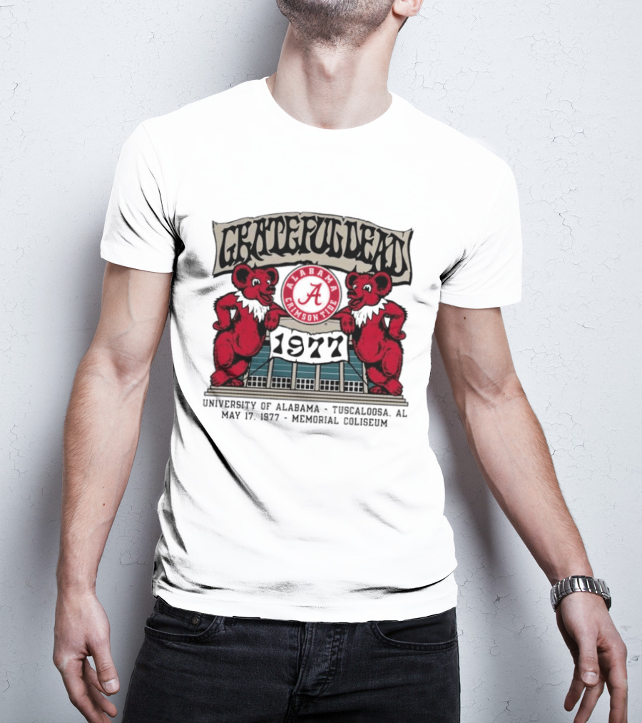 Grateful Dead Alabama Crimson Tide 1977 Memorial Coliseum Tuscaloosa Bears T-Shirt