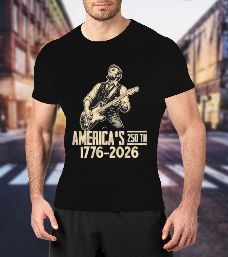 Abraham Lincoln Rocks Guitar America's 250th 1776 2026 T-Shirt