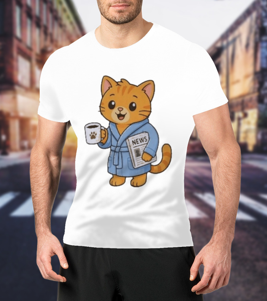 Cat In Bathrobe With Coffee And Newspaper T-Shirt